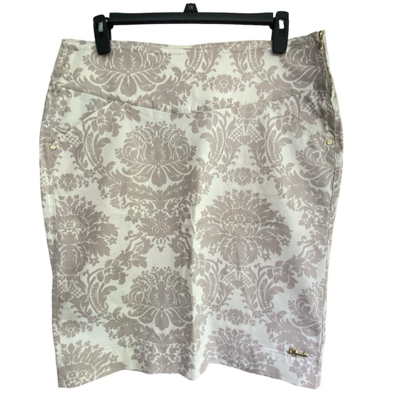 DYORK JEANS Brazil Pencil Skirt Pockets Side Zip Denim Cream Floral - Picture 10 of 11